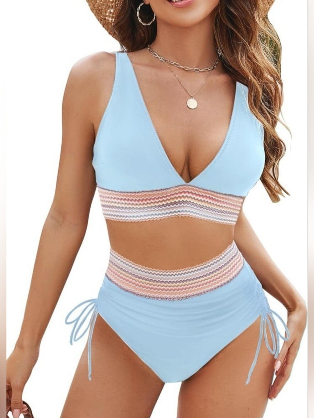 Blooming Jelly Women's Small Blue Textured High Waisted Bikini Set 2 Piece NWT